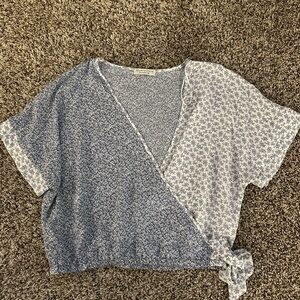 Paper Crane Blue and White Floral Wrap Blouse